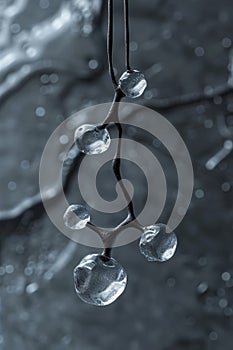 Liquid bubble, a molecule inside a liquid bubble against a background of splashing water DNA