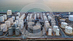 Liquid chemical tank terminal, Storage of liquid chemical and petrochemical products tank, Aerial view