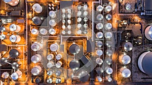 Liquid chemical tank terminal, Storage of liquid chemical and petrochemical products tank, Aerial view at night