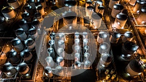 Liquid chemical tank terminal, Storage of liquid chemical and petrochemical products tank, Aerial view at night