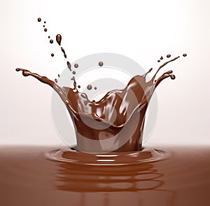 Liquid Chocolate crown splash in a pool of liquid chocolate. Generative A.I