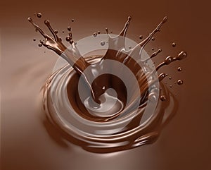 Liquid Chocolate crown splash in a pool of liquid chocolate. Generative A.I