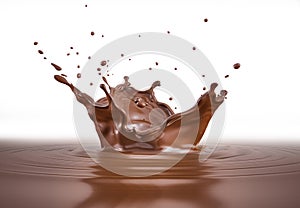 Liquid chocolate crown splash with ripples. On black