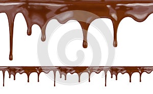 liquid chocolate dripping from cake on white background with clipping path included. High resolution illustration.