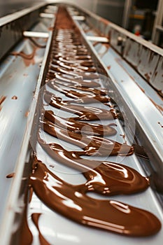 liquid chocolate in the factory industry. selective focus.