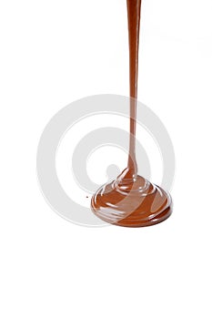 Liquid chocolate on white background