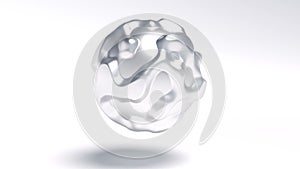 Liquid chrome metal Futuristic concept Wavy sphere intro on white 3d