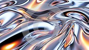 Liquid chrome waves background, shiny and lustrous metal pattern texture