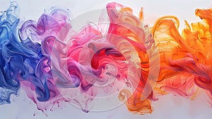 Liquid cloud of ink in bright colors on a white background. Abstract background for banner or web design. Generative AI