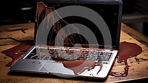 liquid coffee spill on laptop
