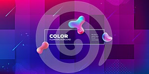 Liquid color background design with square cells. Fluid gradient shapes composition for background. Purple Futuristic