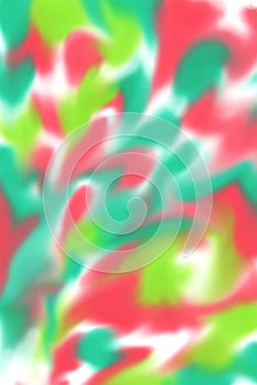 Liquid colored background from drips and strokes of paint. Bright splashes of green, red and light green on a white background