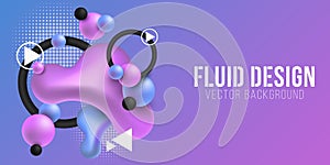 Liquid colorful shapes on a on a purple-blue background. Fluid gradient shapes concept. Abstract geometric elements. Futuristic