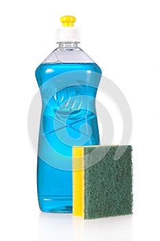 Liquid detergent bottle and scouring pad for dish