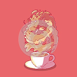Liquid Dragon coming out of a coffee cup vector illustration.
