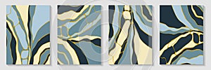 Liquid ebru pattern backdrop template vector set. Beautiful banners. Flow splash booklet front