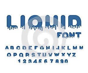 Liquid font. aqua alphabet. viscous Letters. Vector photo