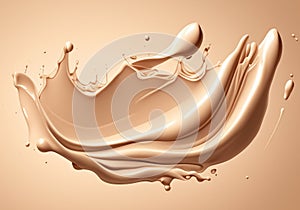 Liquid foundation elements. Splashing beige liquid, flow of creamy texture