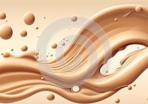 Liquid foundation elements. Splashing beige liquid, flow of creamy texture