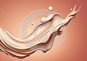 Liquid foundation elements. Splashing beige liquid, flow of creamy texture