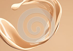 Liquid foundation elements. Splashing beige liquid, flow of creamy texture