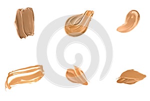 Liquid foundation smudges, smears and strokes as makeup textures isolated on white background, beauty and cosmetics