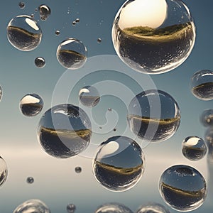 Liquid glass spheres floating in a weightless, infinite expanse