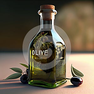 Liquid gold Glass bottle of the best extra virgin olive oil - Generated Artificial Intelligence - AI photo
