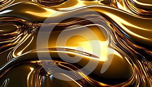 Liquid Gold, Molten Texture, 3D Render. Gold Surface. Abstract Background with Soft Wavy Pattern.