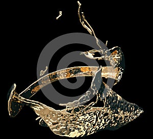 Liquid gold or oil splashes isolated on black