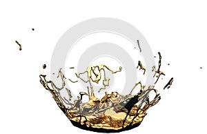 Liquid gold or oil splashes isolated on white