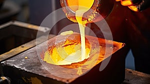 Liquid gold poured into graphite casting form