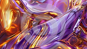 Liquid gold and purple metallic dynamic glossy fluid abstract luxurious background