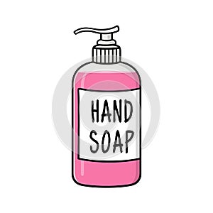 Liquid hand soap illustration in plastic dispenser bottle