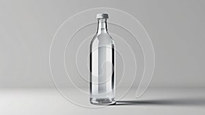 Liquid inside the transparent glass bottle mockup on a isolated light grey background, space for text.
