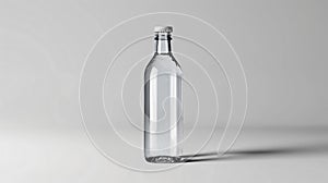 Liquid inside the transparent glass bottle mockup on a isolated light grey background, space for text.