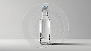 Liquid inside the transparent glass bottle mockup on a isolated light grey background, space for text.