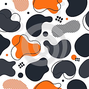 Liquid irregular shapes. Abstract pattern. Amorphous ovals. Fluid jelly silhouettes. Orange and gray blotches