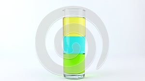 Liquid or layer density experiment using 3 separate layers consisting of syrup, water and olive oil photo