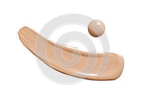 Liquid makeup foundation swatch isolated on white background. Skin tone  BB, CC cream swipe smear smudge photo