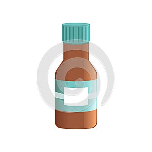 Liquid medicine in brown glass bottle vector Illustration on a white background