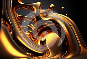 Liquid metal background. Generative Ai Art. Molten gold metal