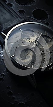 Liquid Metal Black Watch With Moons Face Detailed Imagery