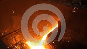 Liquid metal from blast furnace. Liquid iron from ladle in the steelworks