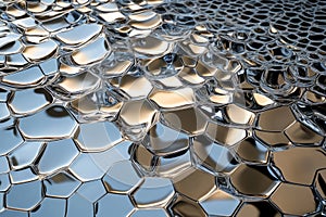 A liquid metal 3D background where hexagonal panels seamlessly morph and reshape into different