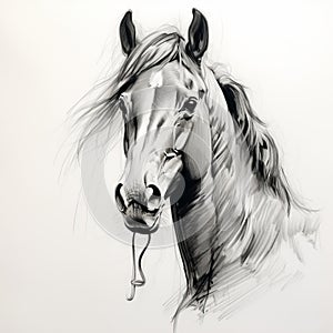 Liquid Metal Horse Portrait: Detailed Penciling In Black And White