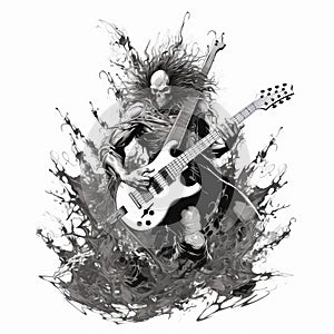 Liquid Metal Skeleton Playing Electric Guitar Illustration