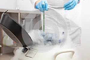 Liquid nitrogen cryogenic tank at life sciences laboratory photo