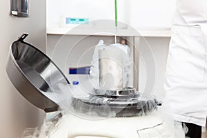 Liquid nitrogen cryogenic tank at life sciences laboratory