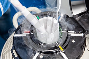 Liquid nitrogen cryogenic tank at laboratory photo